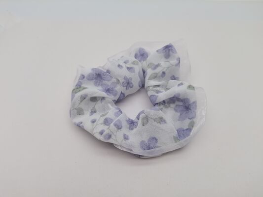 Purple Flower Patterns Scrunchie For Women , Fabric Hair Accessories For Sale