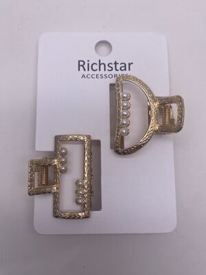 Plain Metal Hair Claw Clips with Fashionable Pearl in Matte Finish