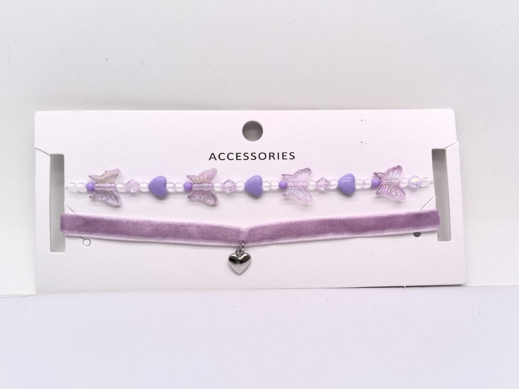 2PCS Kids Pink and White Necklace with Love-shaped Pendant