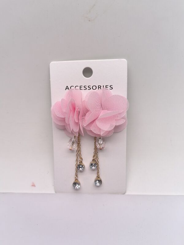 Pink Flower Earring with Dimond Pendant for Kids